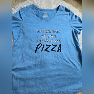 Ladies T-Shirt Funny MY HEART SAYS PIZZA Gym Workout Athletic Wear SIZE L